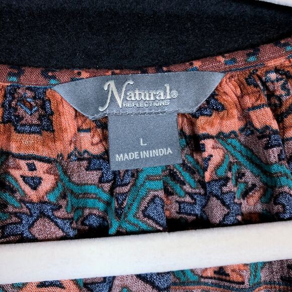 Natural Reflections Womens Blouse Multicolor Aztec Boho 3/4 Sleeve Peasant Large - Picture 6 of 11